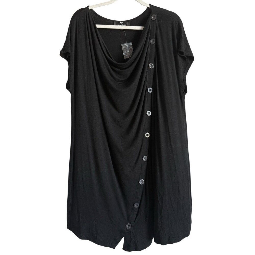 Dennis By Dennis Basso Black Scoop Neck Short Sleeve Button Dress Womens Size 2X
